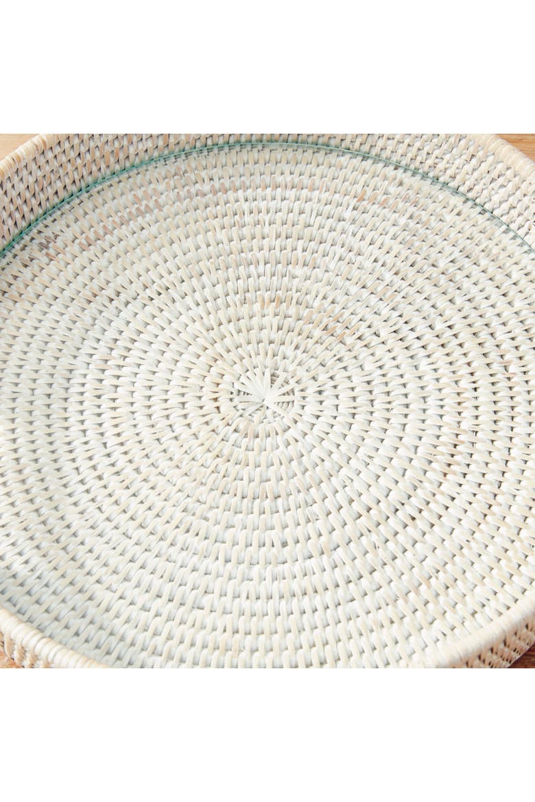 12.75"  Burma Rattan Whitewash Round Natural Woven Wicker Serving Tray, Alternate, color, White