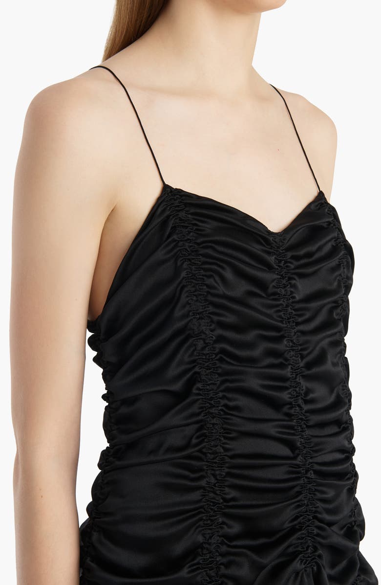 Khaite Raina Ruched Silk Midi Slipdress, Alternate, color, Black