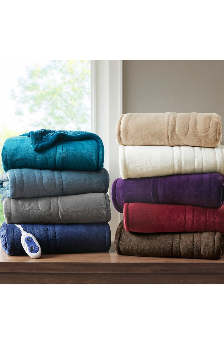 BEAUTYREST Heated Faux Shearling Lined Throw Blanket, Alternate, color,