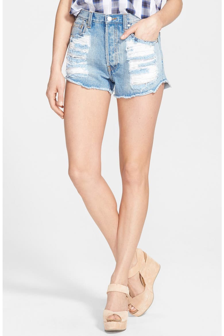 'Slasher Flick' Destroyed High Rise Shorts, Main, color, DENIM