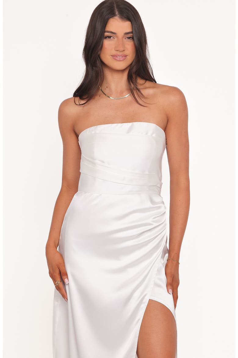 Kara Strapless Stretch Satin Gown, Alternate, color, WHITE
