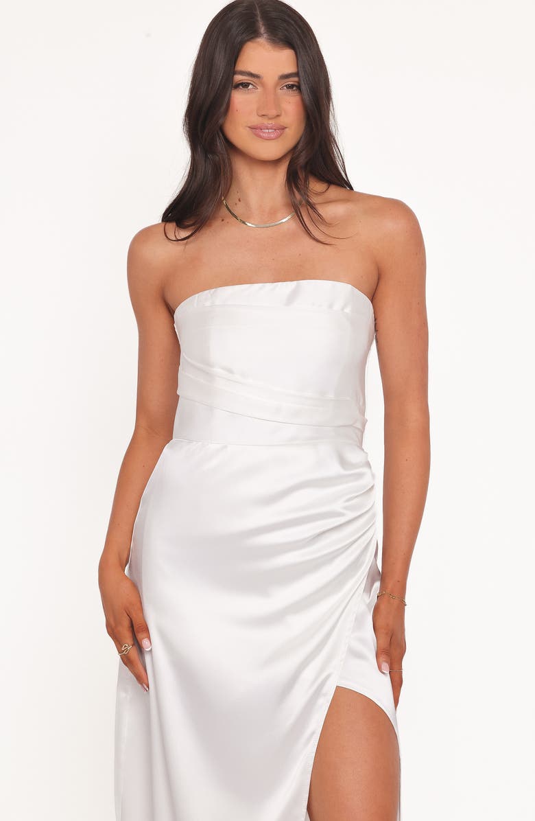 Petal & Pup Kara Strapless Stretch Satin Gown, Alternate, color, White