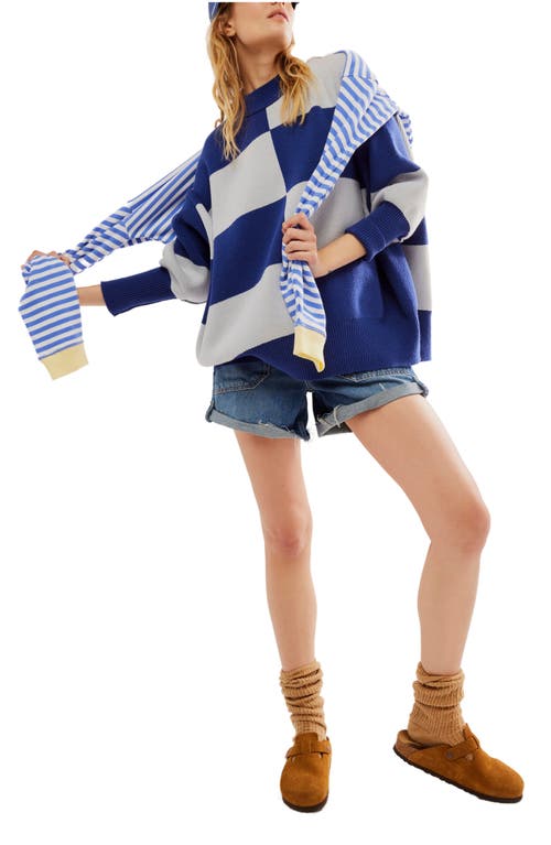 Shop Free People Check Easy Street Sweater In Blueprint Combo
