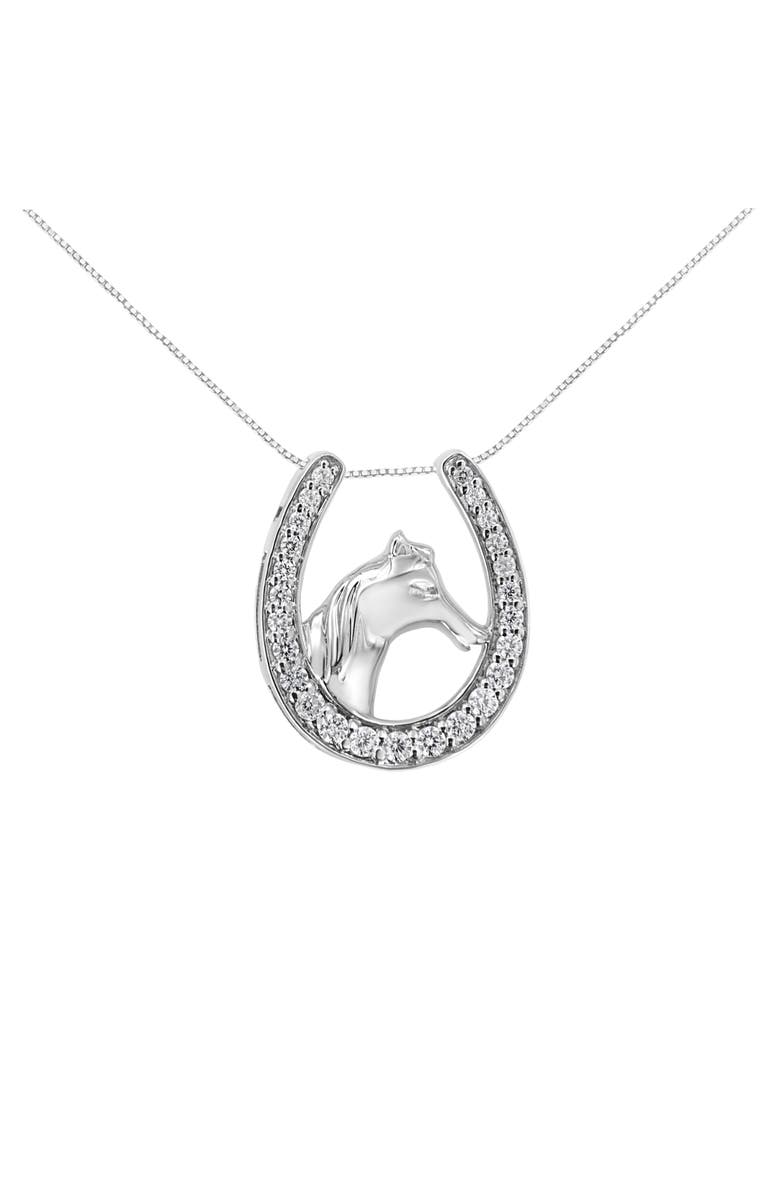 Haus of Brilliance Silver 1/4 cttw Diamond U Shape Pendant Necklace, Main, color, White