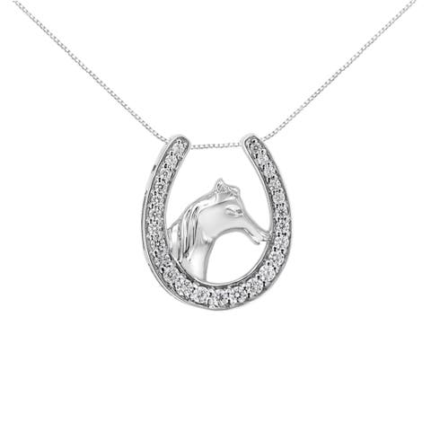 Silver 1/4 cttw Diamond U Shape Pendant Necklace