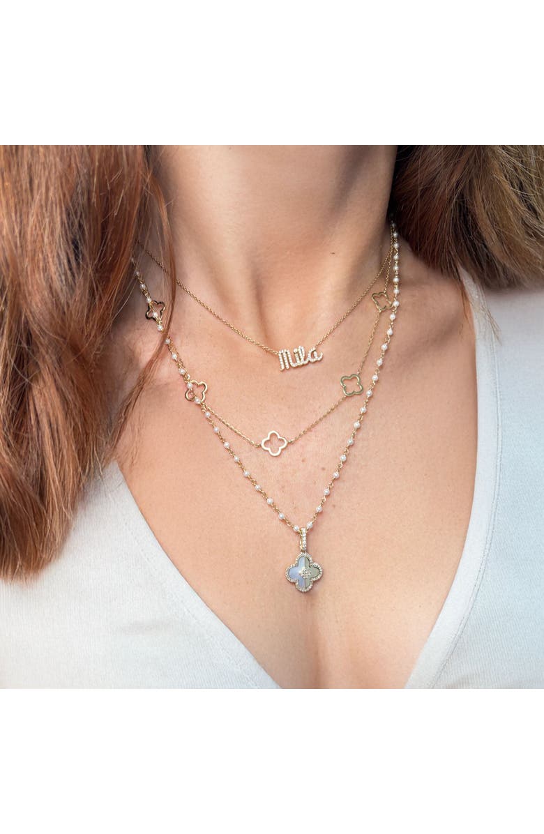 The Lovery Fine Jewelry Mother of Pearl and Gold Diamond Clover Charm, Alternate, color, Mother Of Pearl