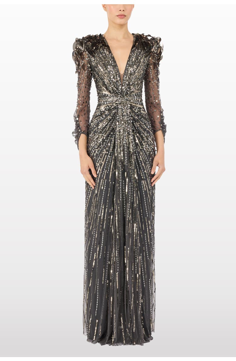 Jenny Packham Xenia Sequin-Embellished Maxi Dress, Alternate, color, Shadow Grey
