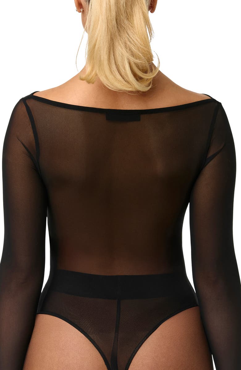 Naked Wardrobe Long Sleeve Mesh Bodysuit, Alternate, color, Black