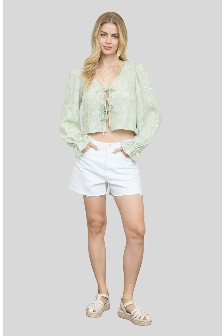 Front Tie Long Sleeve Top, Alternate, color, SAGE