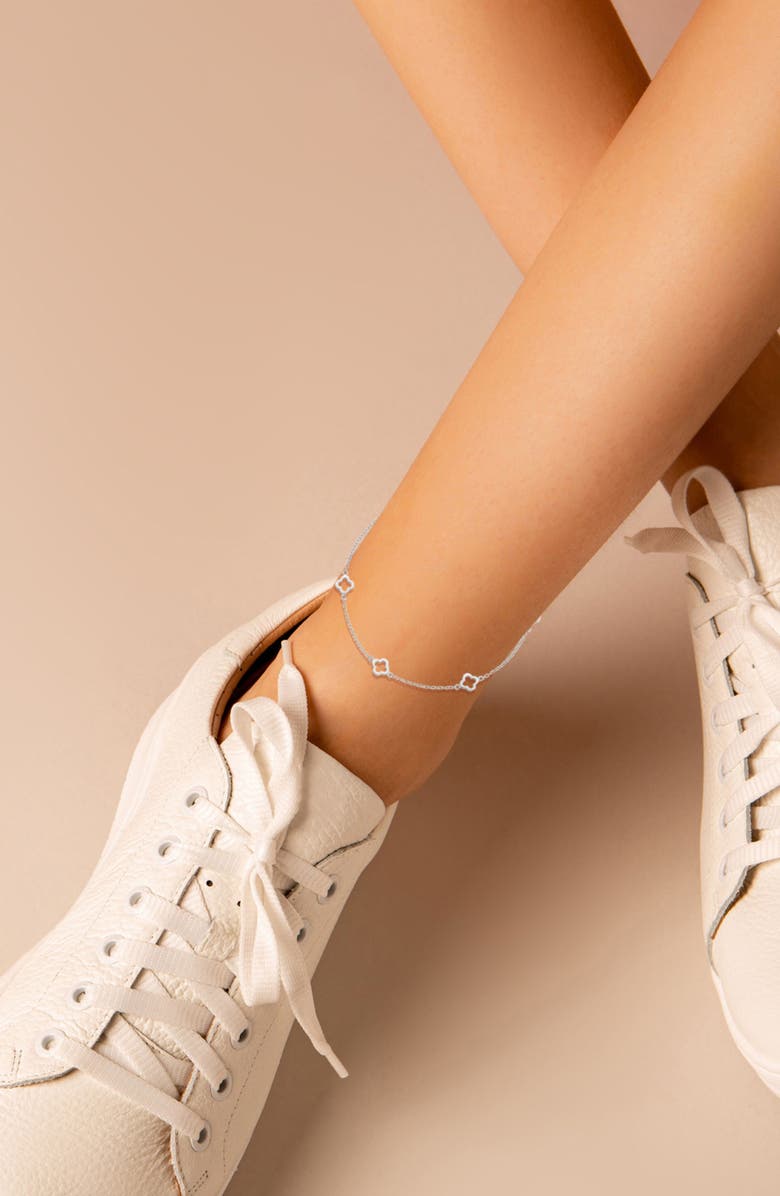 GLAZE JEWELRY Clover Station Anklet, Alternate, color, Silver