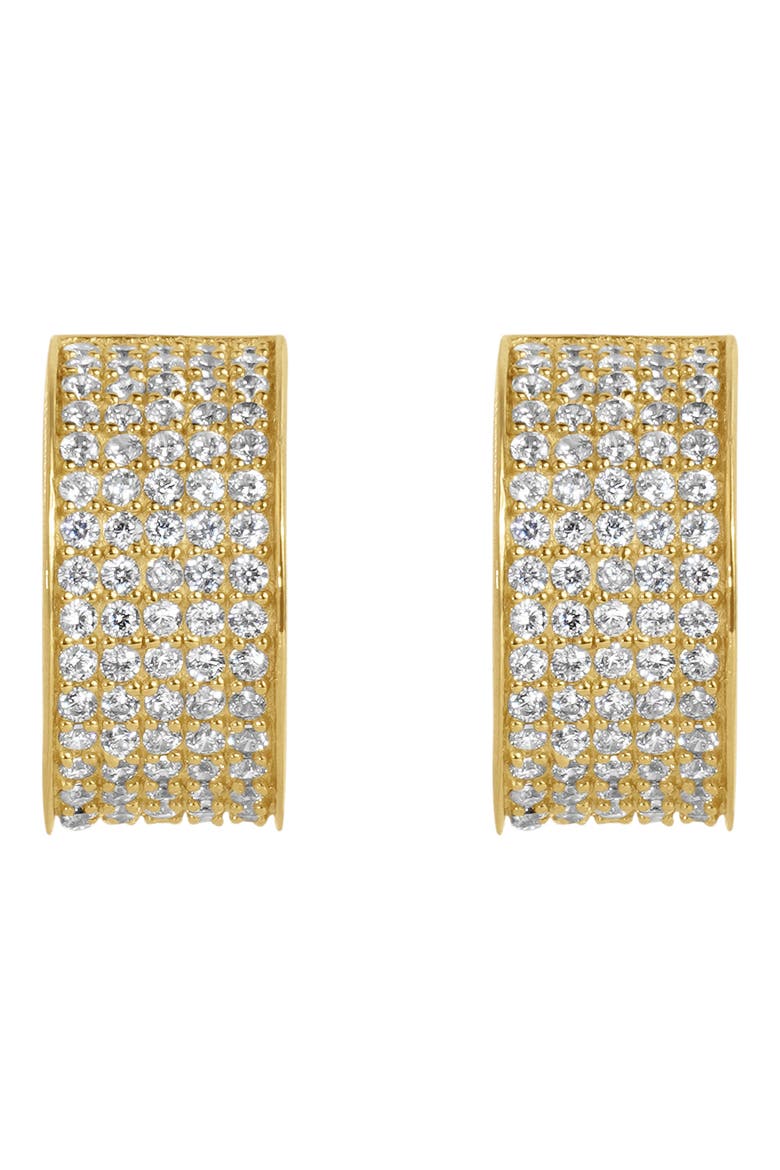 Petit Pavé Thick Huggie Earrings, Alternate, color, WHITE TOPAZ/ GOLD