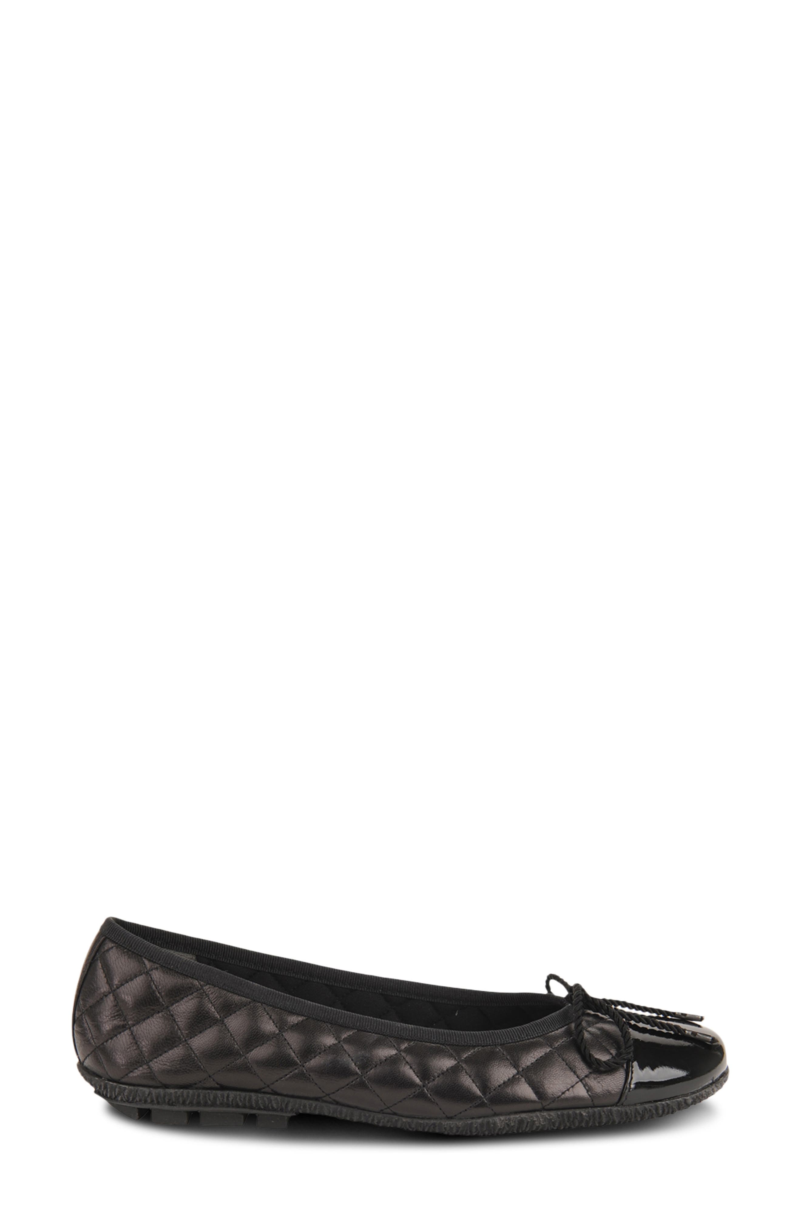 PAUL MAYER Cozy Quilted Cap Toe Ballet Flat, Alternate, color, Black Pat/ Black Leather