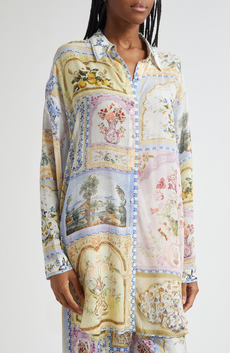 Camilla Botanical Ballads Long Sleeve Silk Tunic, Alternate, color, Botanical Ballads