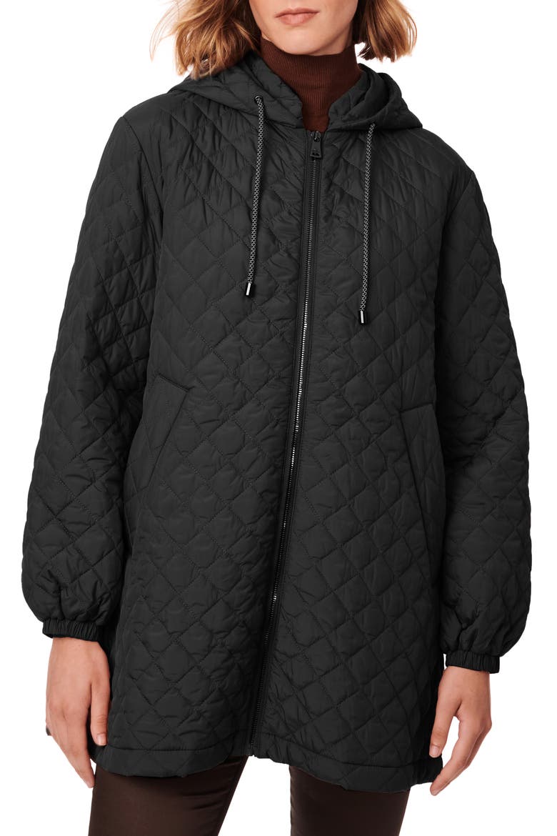 Diamond Quilted Hooded Jacket, Main, color, BLACK