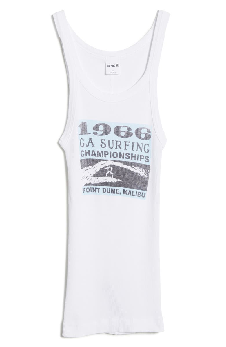 Re/Done CA Surf Cotton Rib Tank Top, Alternate, color, Optic White