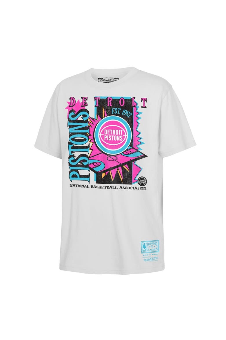 Youth Mitchell & Ness  White Detroit Pistons Neon Court Shock T-Shirt, Main, color, White