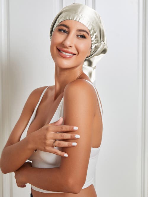 Silksilky Pure Silk Elasticated Bonnet In Gray