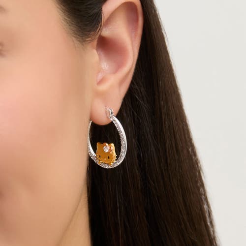 Hello Kitty Tri-color Pop Up White Sapphire Hoop Earrings In Metallic