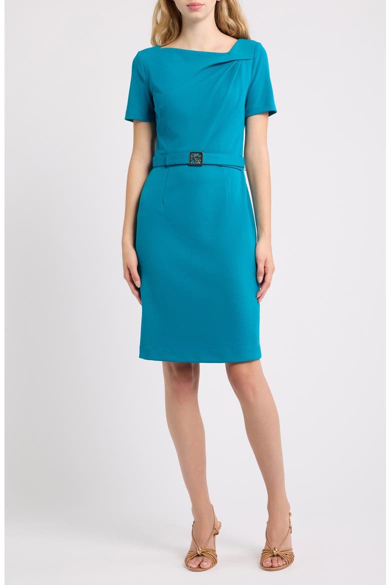 anne klein asymmetrical dress Asymmetric Neck Scuba Crepe Sheath (Women) rouching Stylish Modern Filipiniana Corset Size:32