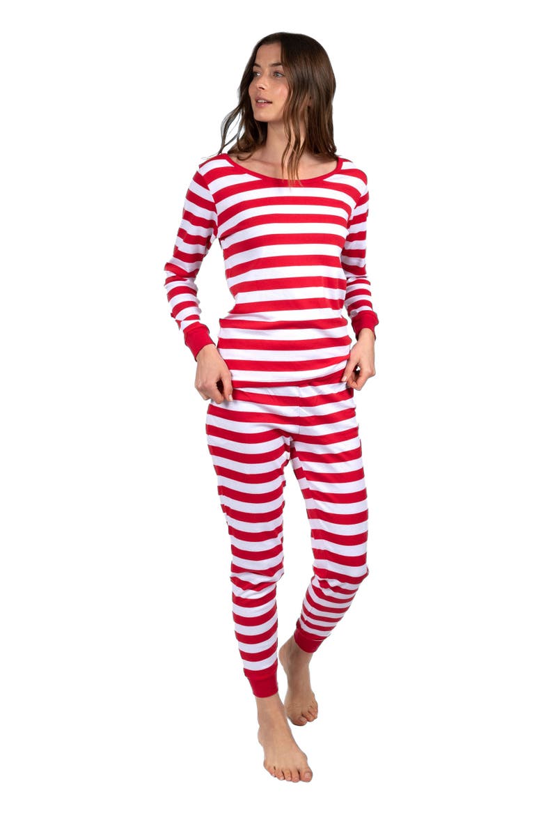 Women's Cotton Striped Matching Family Holiday Pajamas, Alternate, color, Red & White