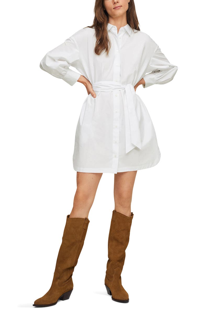 MANGO Long Sleeve Belted Cotton Shirtdress, Main, color,