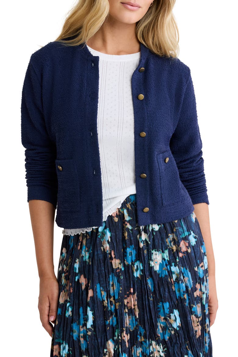 Bouclè Knit Bomber Cardigan, Main, color, INK