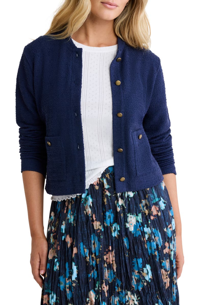 NZ BY NIC & ZOE Bouclè Knit Bomber Cardigan, Main, color, Ink