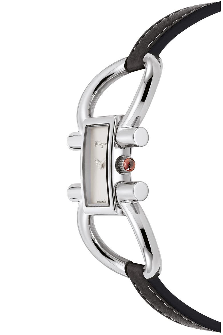 Double Gancini Bracelet Watch, 13.5mm x 23.5mm, Alternate, color, BLACK/ WHITE SUNRAY/ SILVER