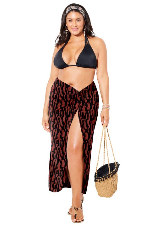 Swimsuits For All Pack & Go Wrinkle-resistant Sarong Skirt Cover Up In Brown