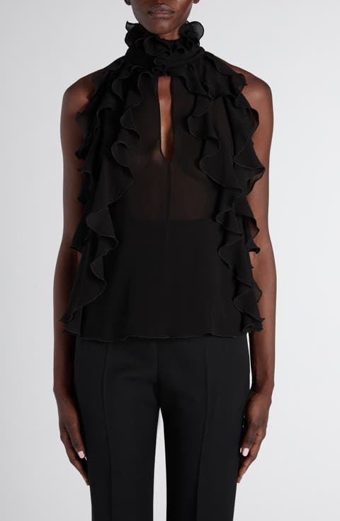 High Neck Ruffle Silk Georgette Top