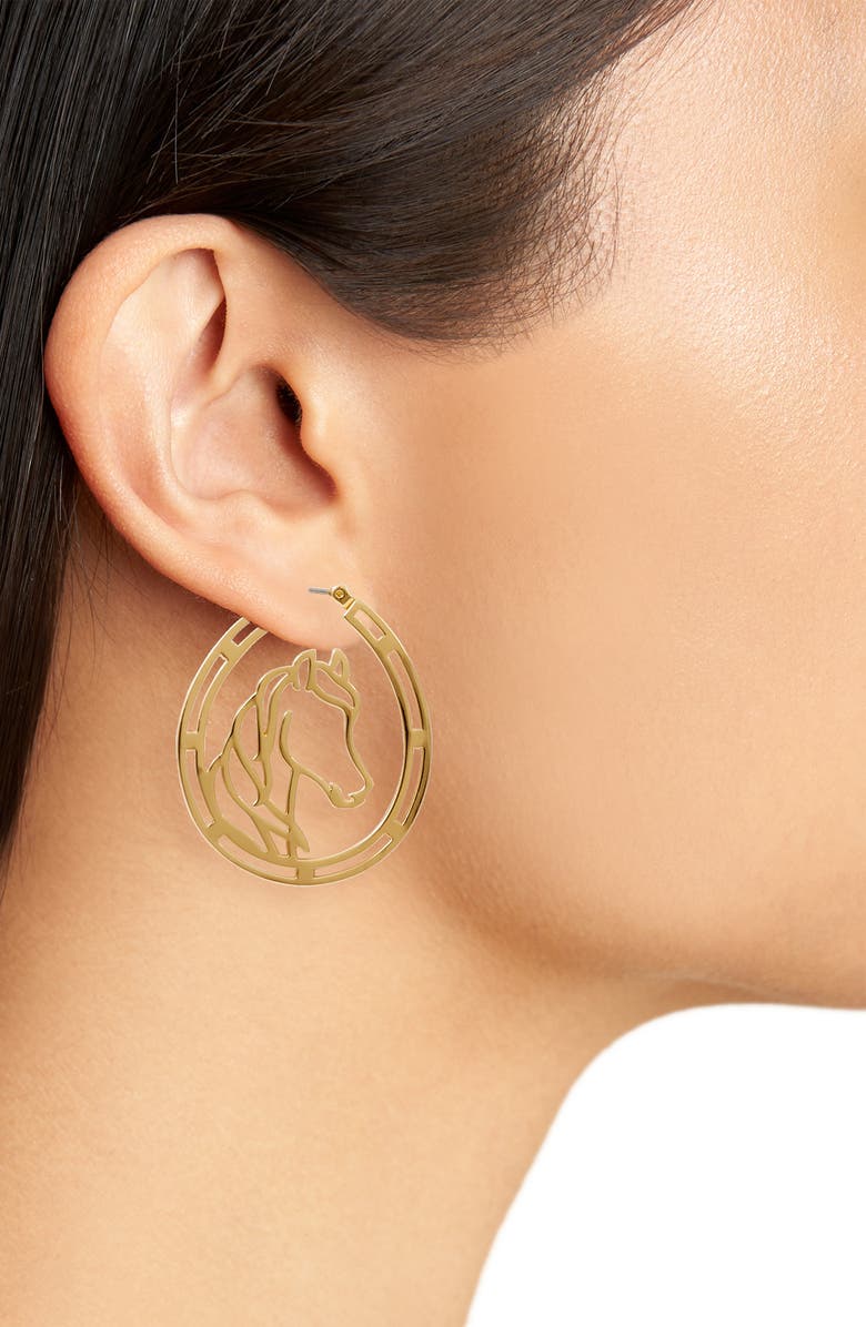Kate Spade New York wild ones horse wire hoop earrings, Alternate, color,