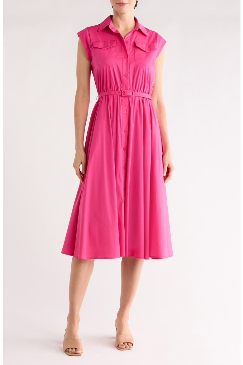 Cap Sleeve Fit & Flare Shirtdress, Main, color, TULIP PINK