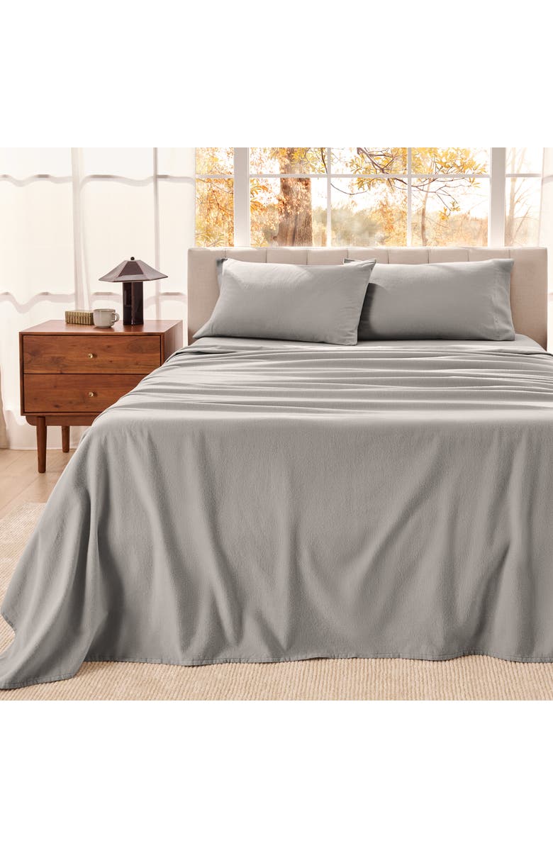 Bare Home 100% Organic Cotton Flannel Sheet Set, Alternate, color, Light Grey