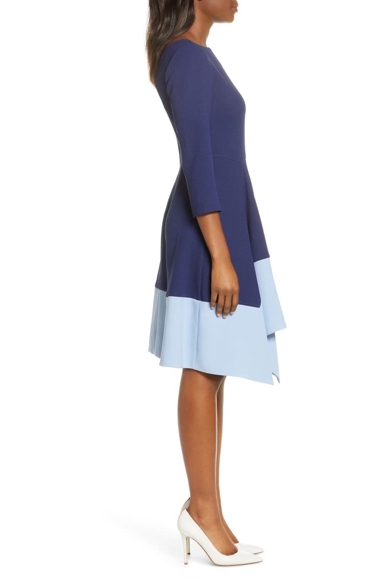 Harper Rose Colorblock Asymmetrical Hem Fit & Flare Crepe Dress, Alternate, color,