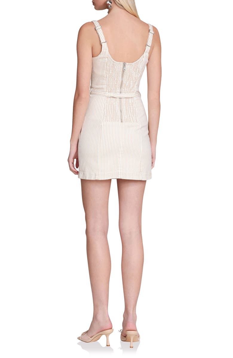 Avec Les Filles Belted Stretch Cotton Minidress, Alternate, color, Beige - White Stripe