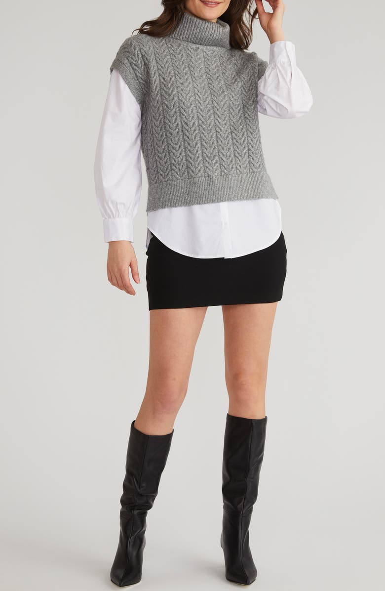 525 Sofia Twofer Cable Sweater Vest Shirt, Alternate, color, 