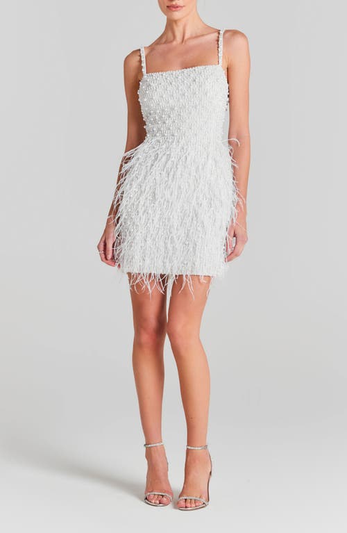 Nadine Merabi Carrie Feather & Bead Cocktail Minidress In White
