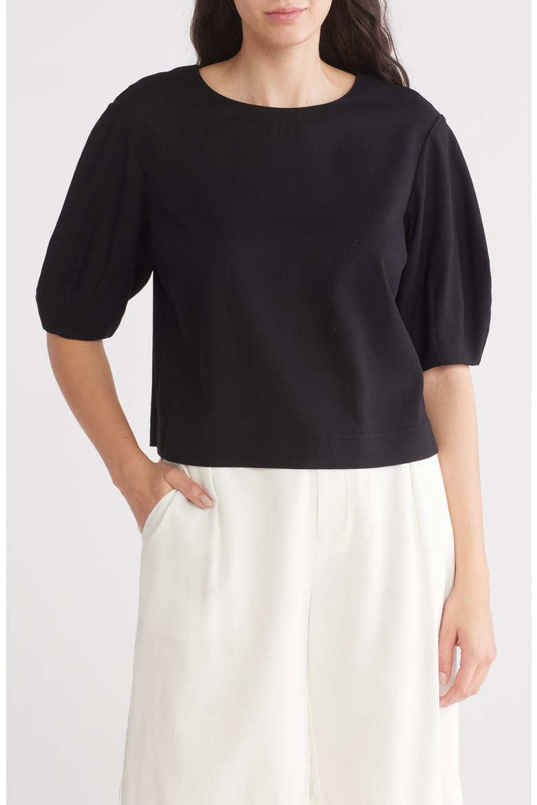 Balloon Sleeve Top, Main, color, BLACK