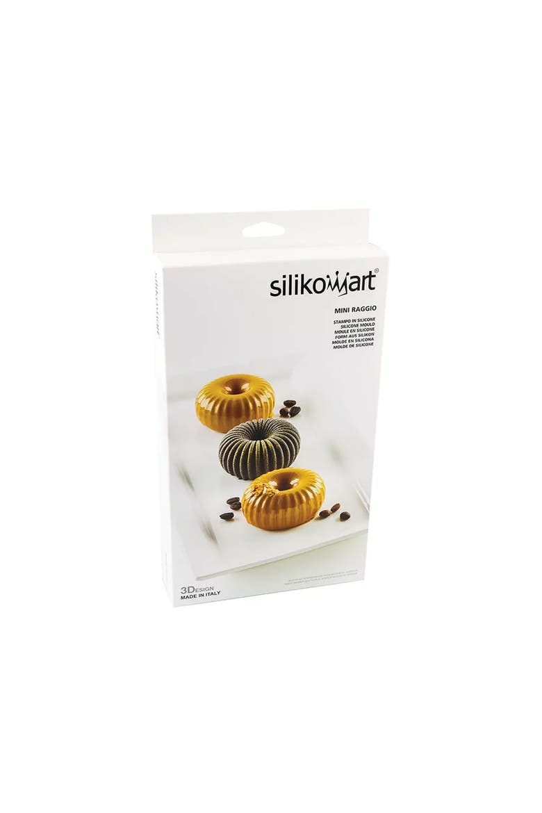 Silikomart Mini Raggio Silicone Mold, Flexible Tray Creates 6 Rounded Desserts or Cakes with Ribbed Detail, Alternate, color, White