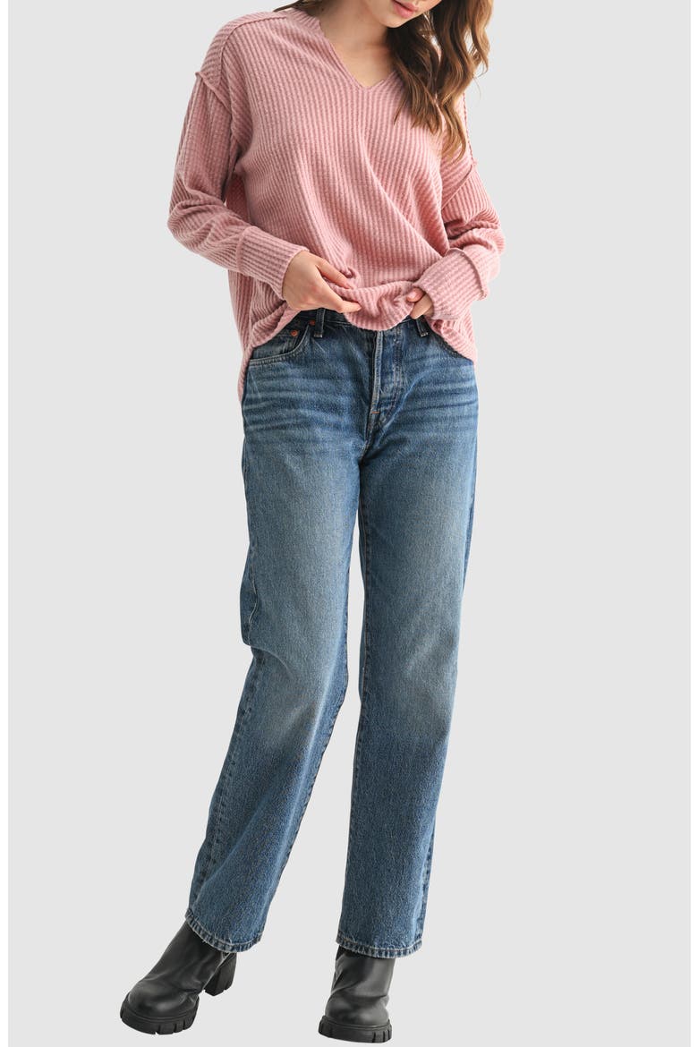 Textured Knit Henley Top, Alternate, color, DUSTY ROSE