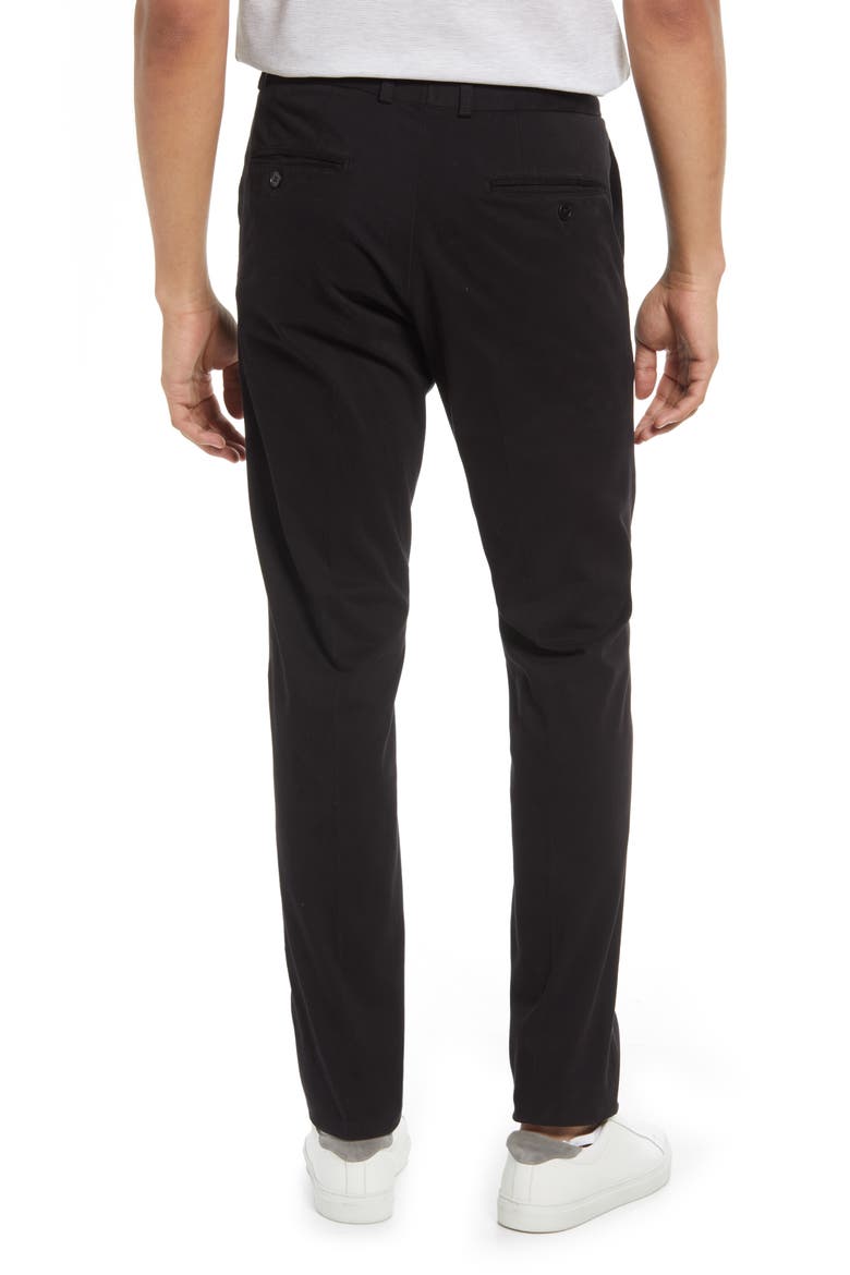Trim Straight Leg Stretch Flat Front Chino Trousers, Alternate, color, BLACK