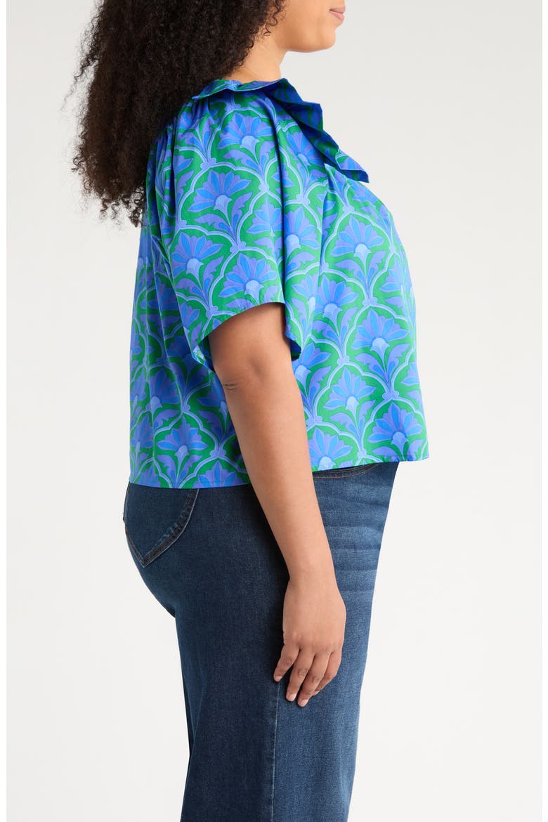Sera Floral Careen Square Neck Cotton Poplin Top, Alternate, color, GREEN/ BLUE/ MULTI
