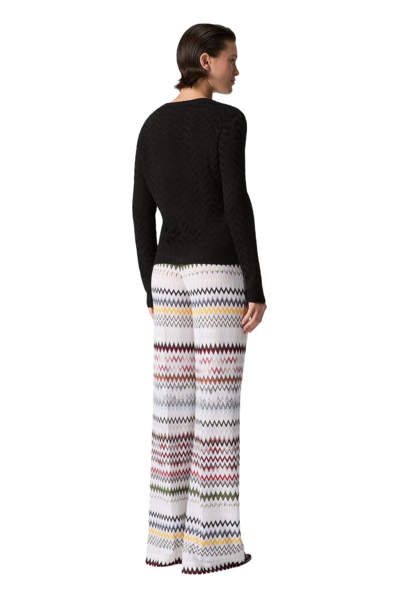 Crew-neck Stretch Pullover In Cotton And Viscose Chevron, Alternate, color, Black