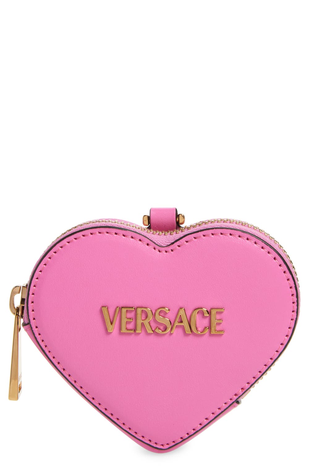 Logo Leather Heart Coin Purse Bag Charm, color, MEKONG GOLD VERSACE