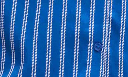 Foxcroft Evelyn Stripe Three-quarter Sleeve Cotton Button-up Shirt In Blue