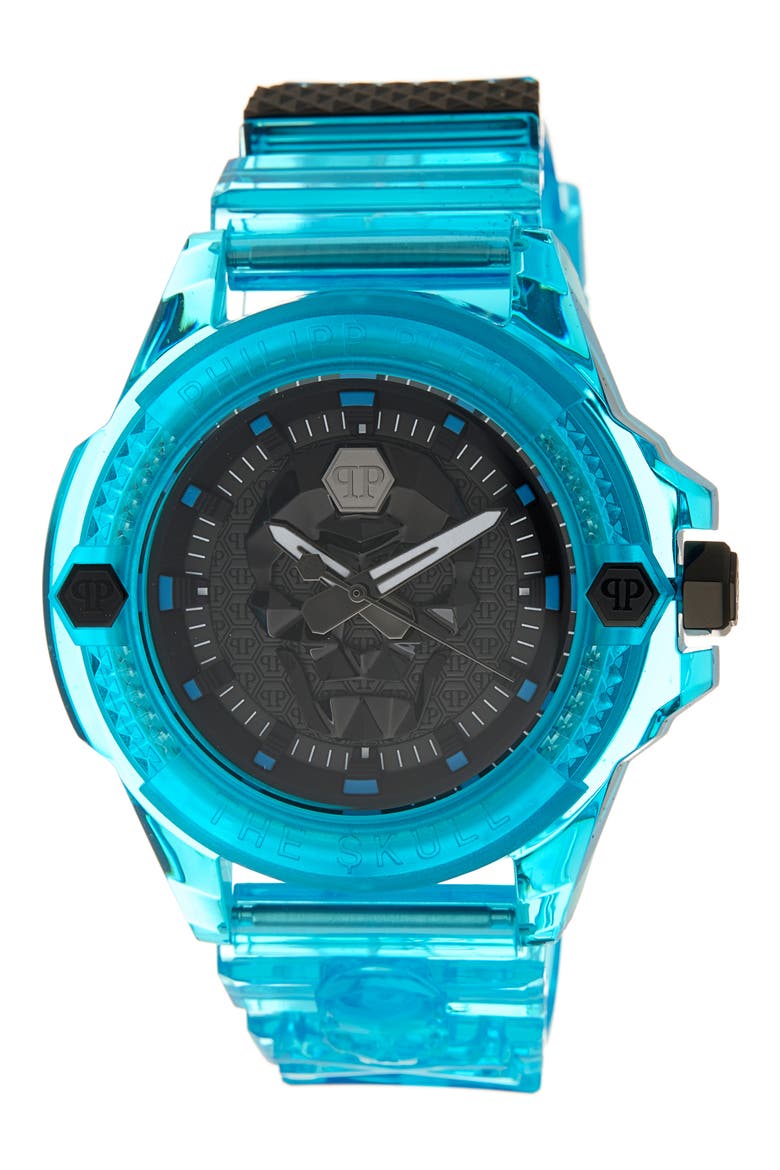 The $kull Scuba Duba Silicone Strap Watch, 44mm, Main, color, BLACK/ BLUE