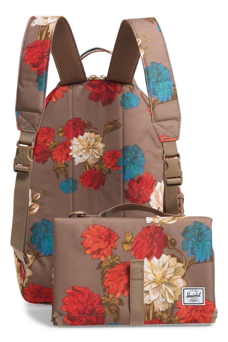 Nova Sprout Diaper Backpack, Alternate, color, VINTAGE FLORAL PINE BARK