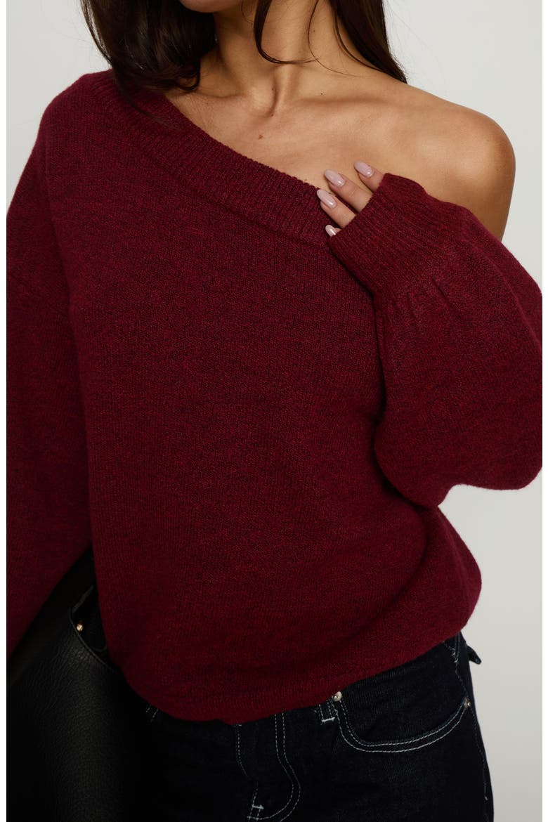 Noble One-Shoulder Sweater, Alternate, color, RED