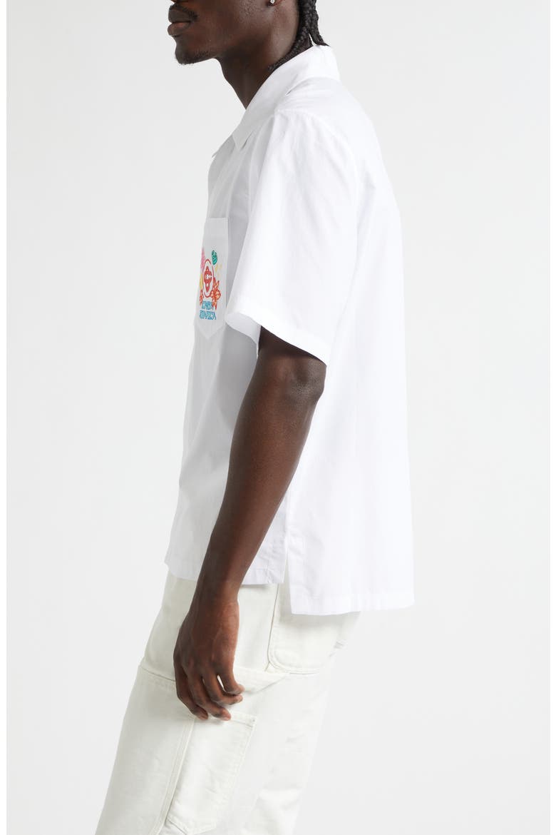 Graphic Icons Embroidered Cotton Camp Shirt, Alternate, color, PLAIN SHIRTING
