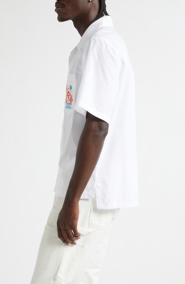 Casablanca Graphic Icons Embroidered Cotton Camp Shirt, Alternate, color, Plain Shirting